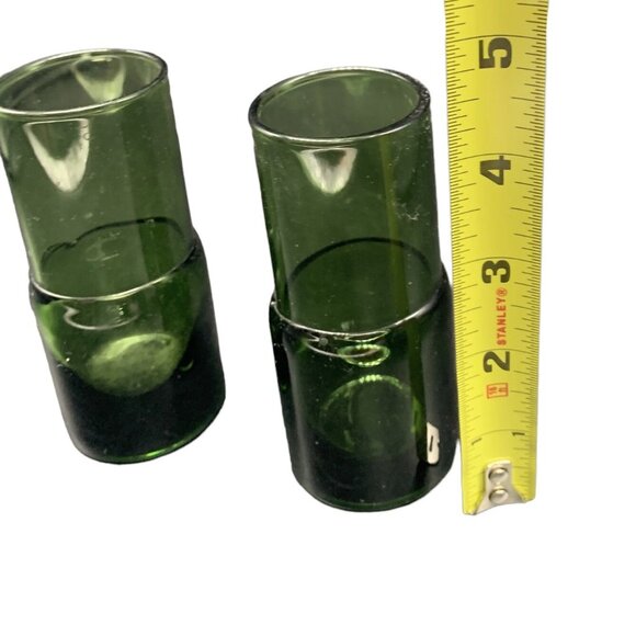 Vintage Set Mid Century Danish Modern Green Encased Shot Art Glass Avocado Green - Picture 9 of 9
